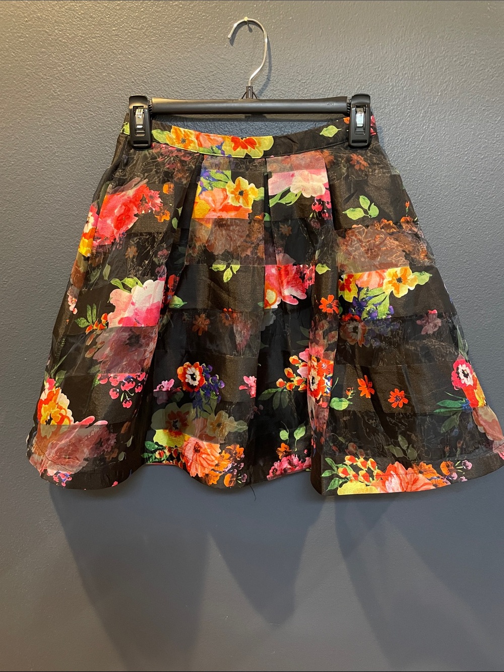 Sequin Hearts Black Floral Circle Skirt with Multicolor Blooms